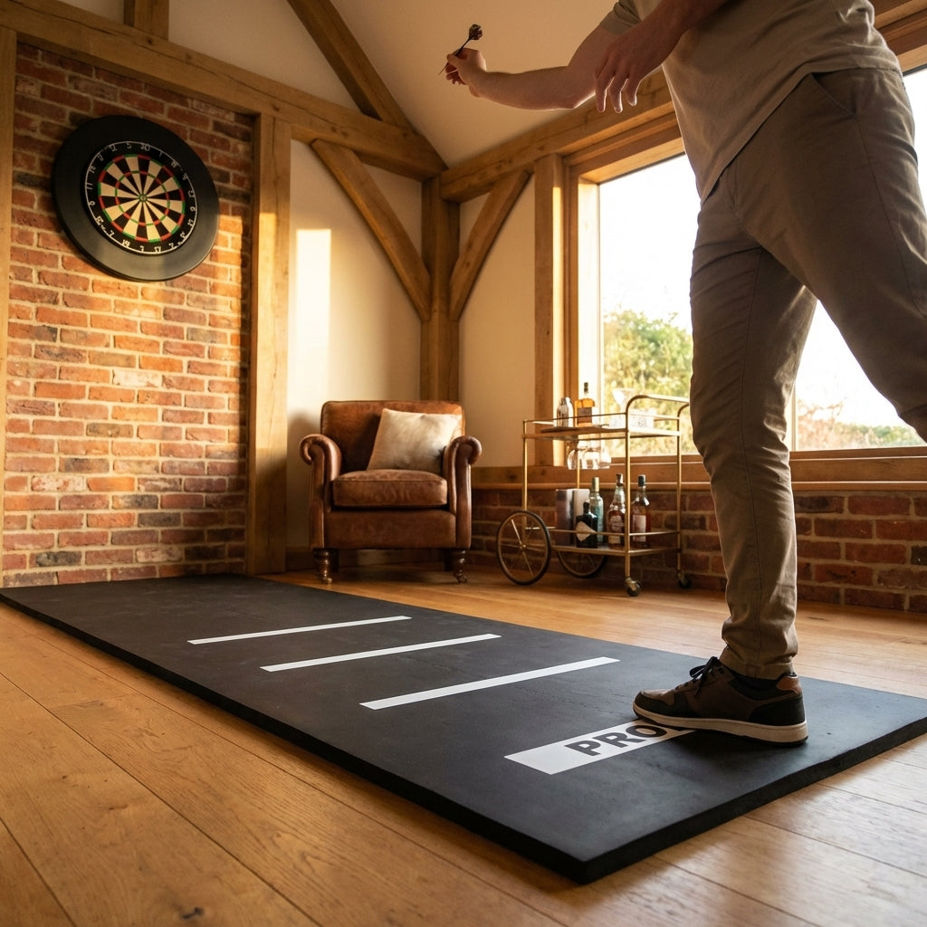 Black Rubber Darts Mat with Throwing Lines for Home and Club Use