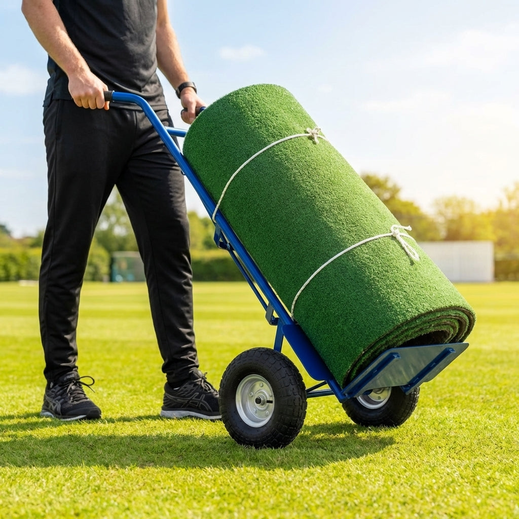 Wicket trolley with durable steel frame and solid rubber tyres