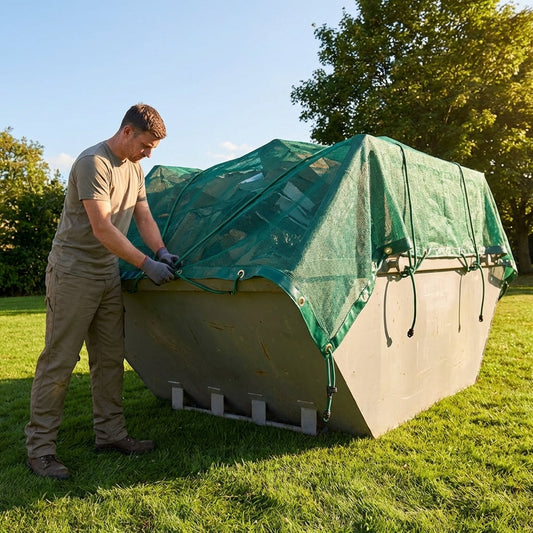 Heavy-duty mesh skip net for outdoor use