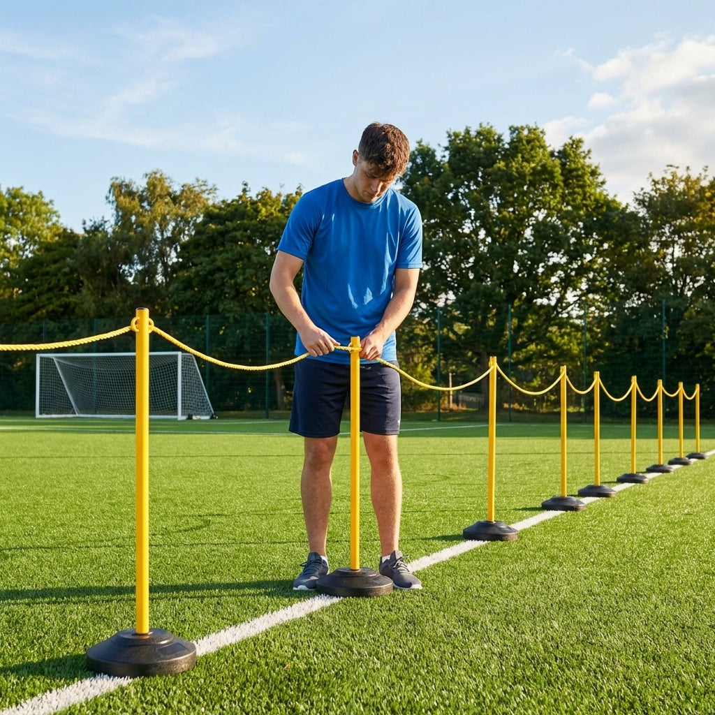 Fluro yellow astroturf crowd control barrier, sports events