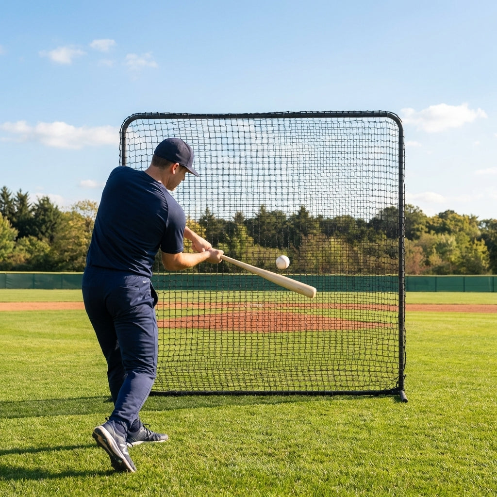 Baseball batter's eye screen providing a clear visual background on a sports field