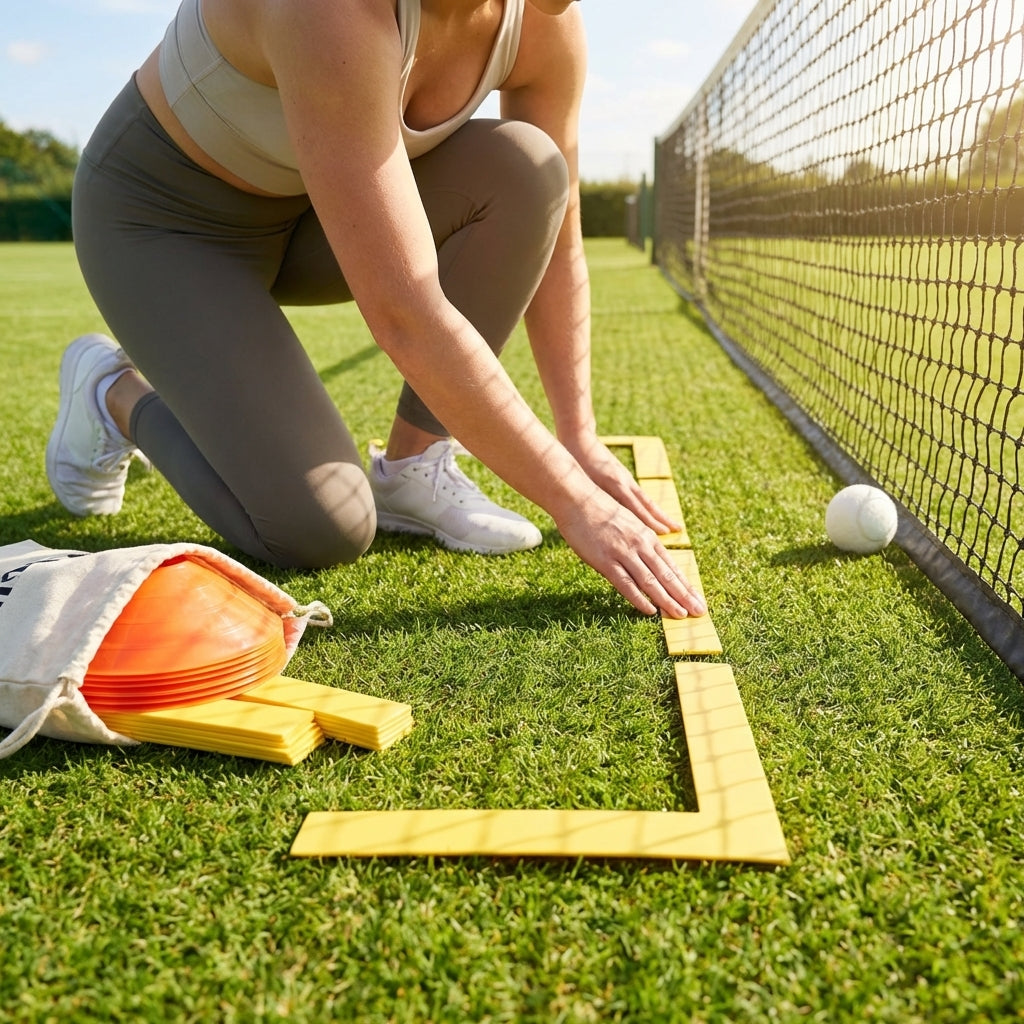 Fluro Yellow Tennis Court Marking Lines on a sports court