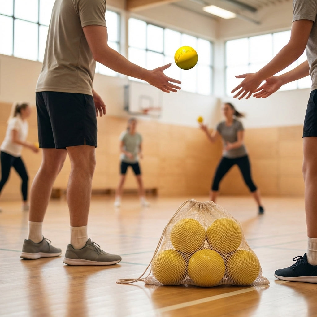 Rounders balls, yellow, soft plastic, indoor use