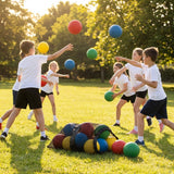 Set of 12 foam dodgeballs in assorted colours with a mesh carry bag - product detail