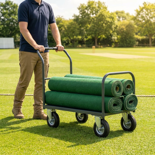 Steel cricket mat trolley for transporting up to four mats