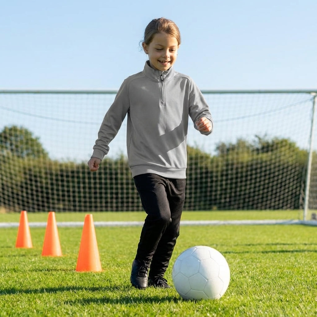 Junior grey quarter-zip sports top, perfect for active juniors