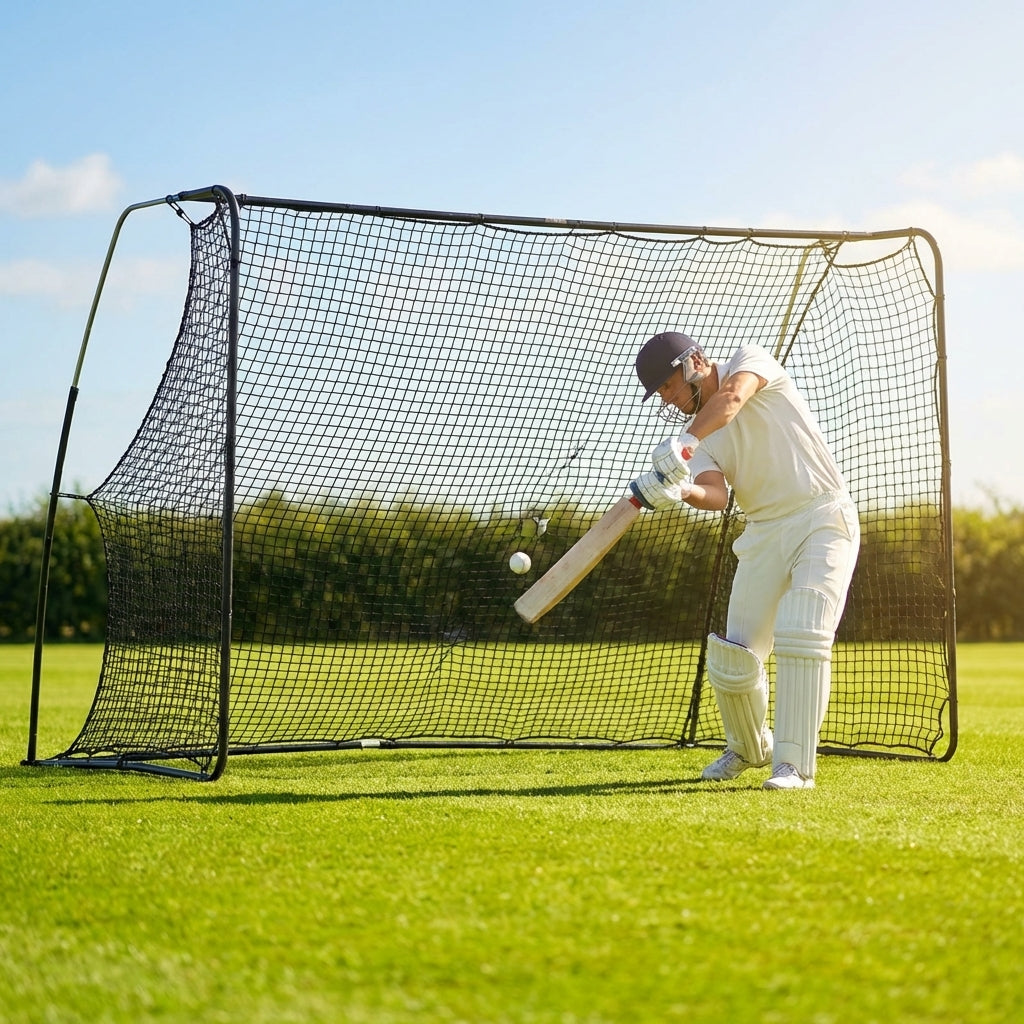 Cricket backstop net with knotless polyester for indoor and outdoor use