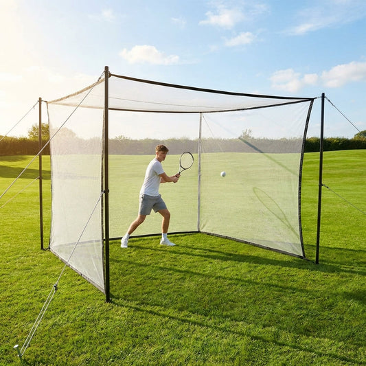 Tennis surround system with netting and poles for home use