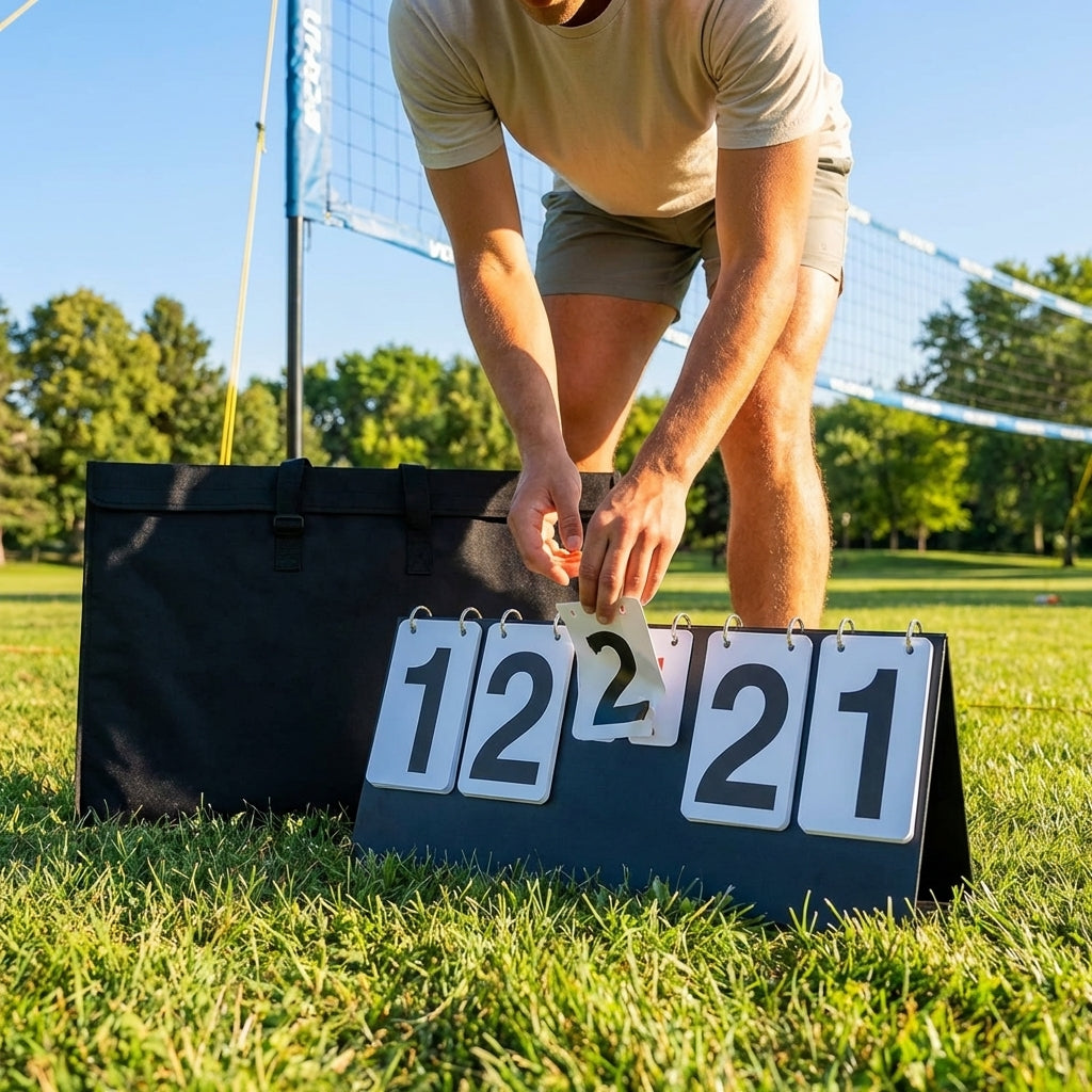 Portable multi-sport scoreboard with manual flip numbers