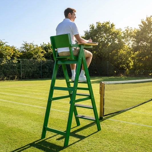 Green wooden tennis umpire chair with anti-slip steps