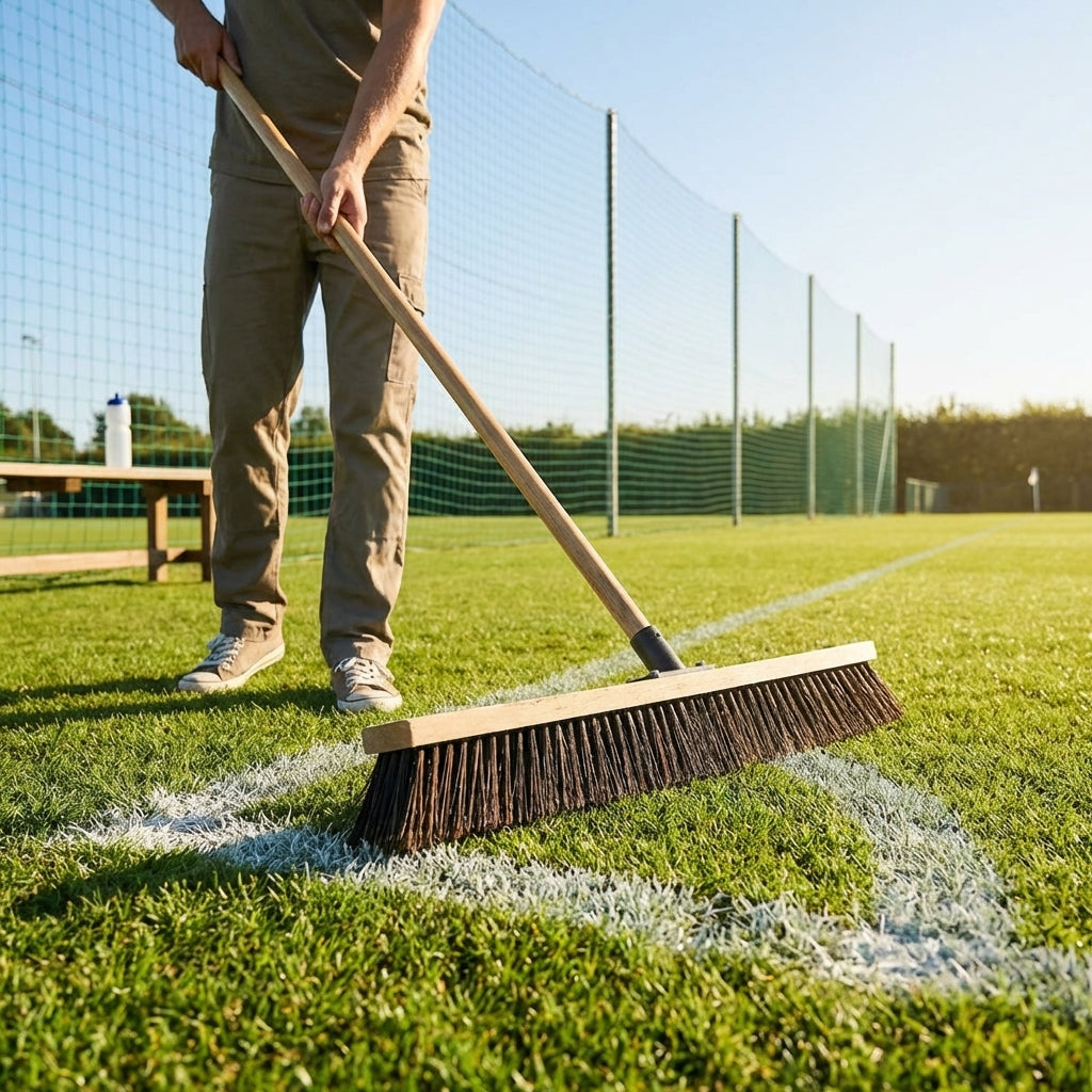 Replacement brush for tennis court sweeper with quick install feature