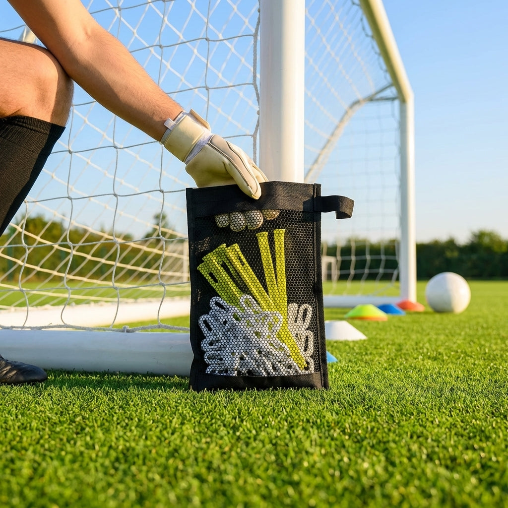 Mesh net clip pouch in black for sports accessory storage