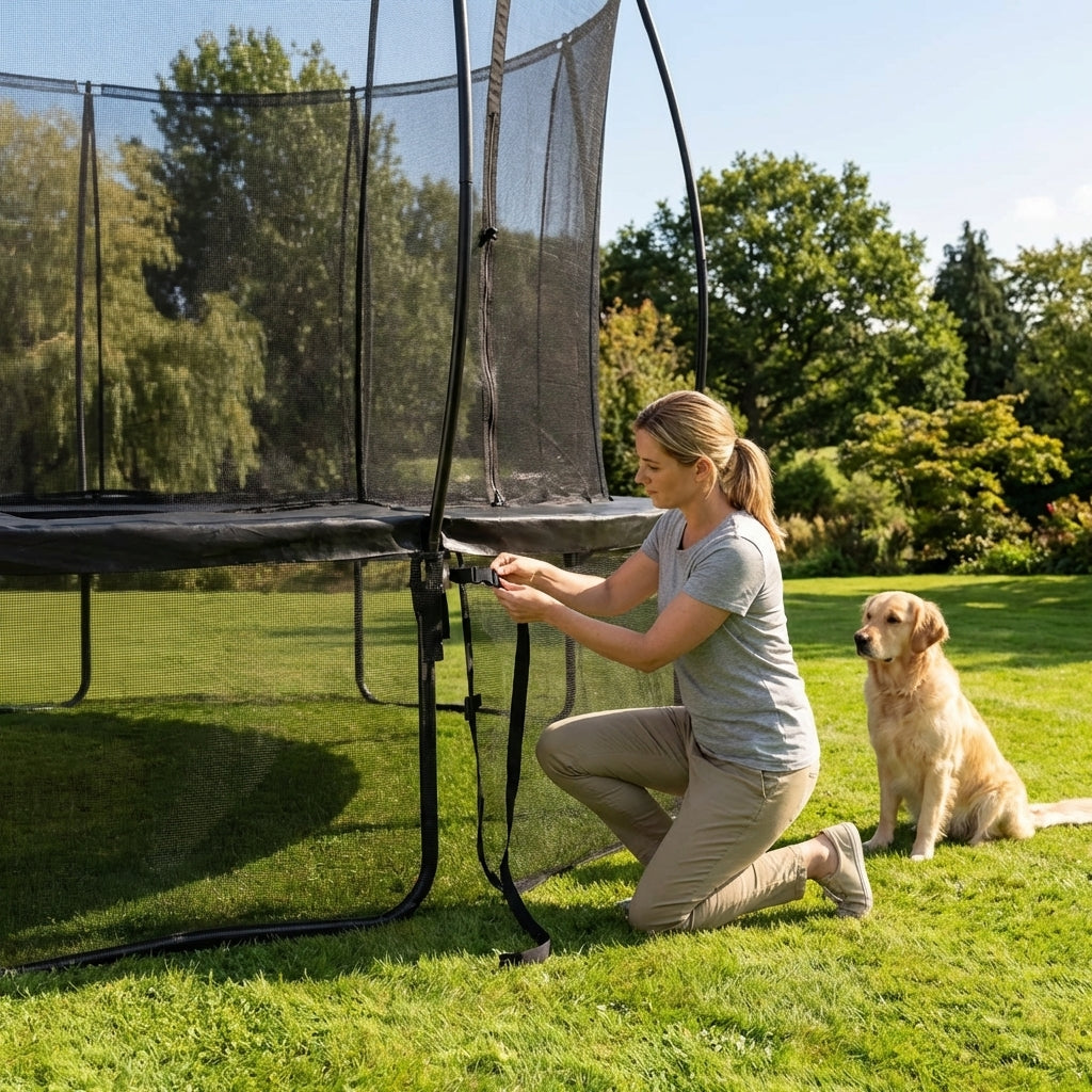 Black trampoline safety net skirt with durable PE mesh