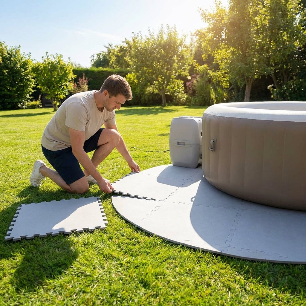 Hot tub base mat in grey EVA foam, 205cm diameter