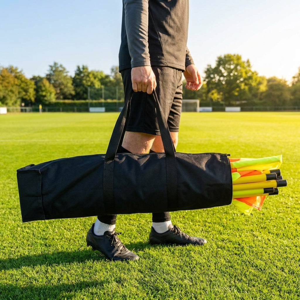 Football Corner Flag Carry Bag in Black with Yellow Handles