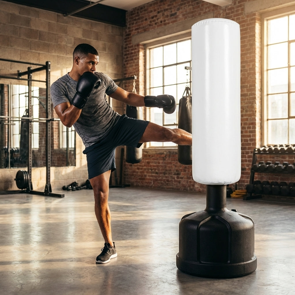 6ft Freestanding Punch Bag in Black/White, Microfibre Leather