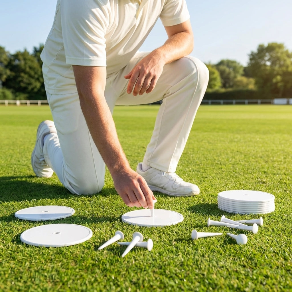 Cricket fielding discs, 6-inch white plastic discs for club matches