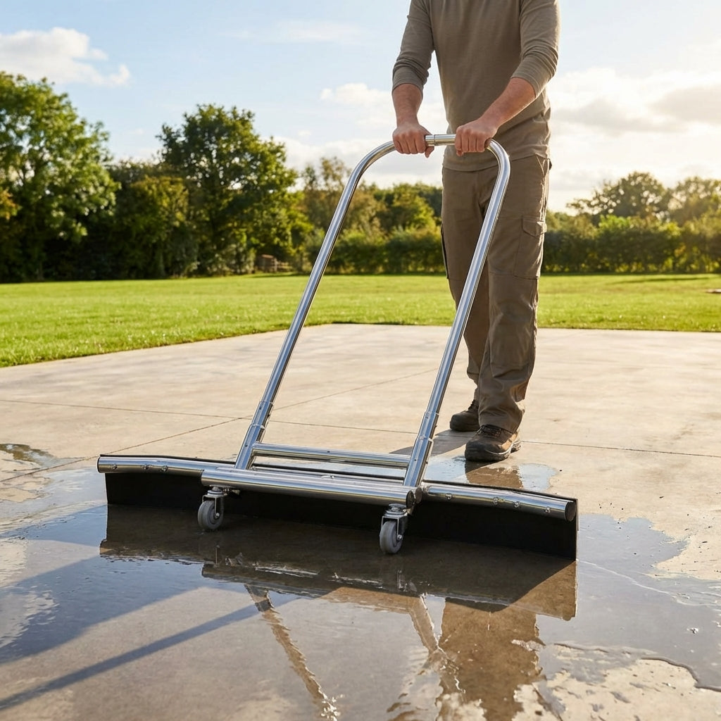 Industrial floor squeegee with blue PVA roller and aluminium handle