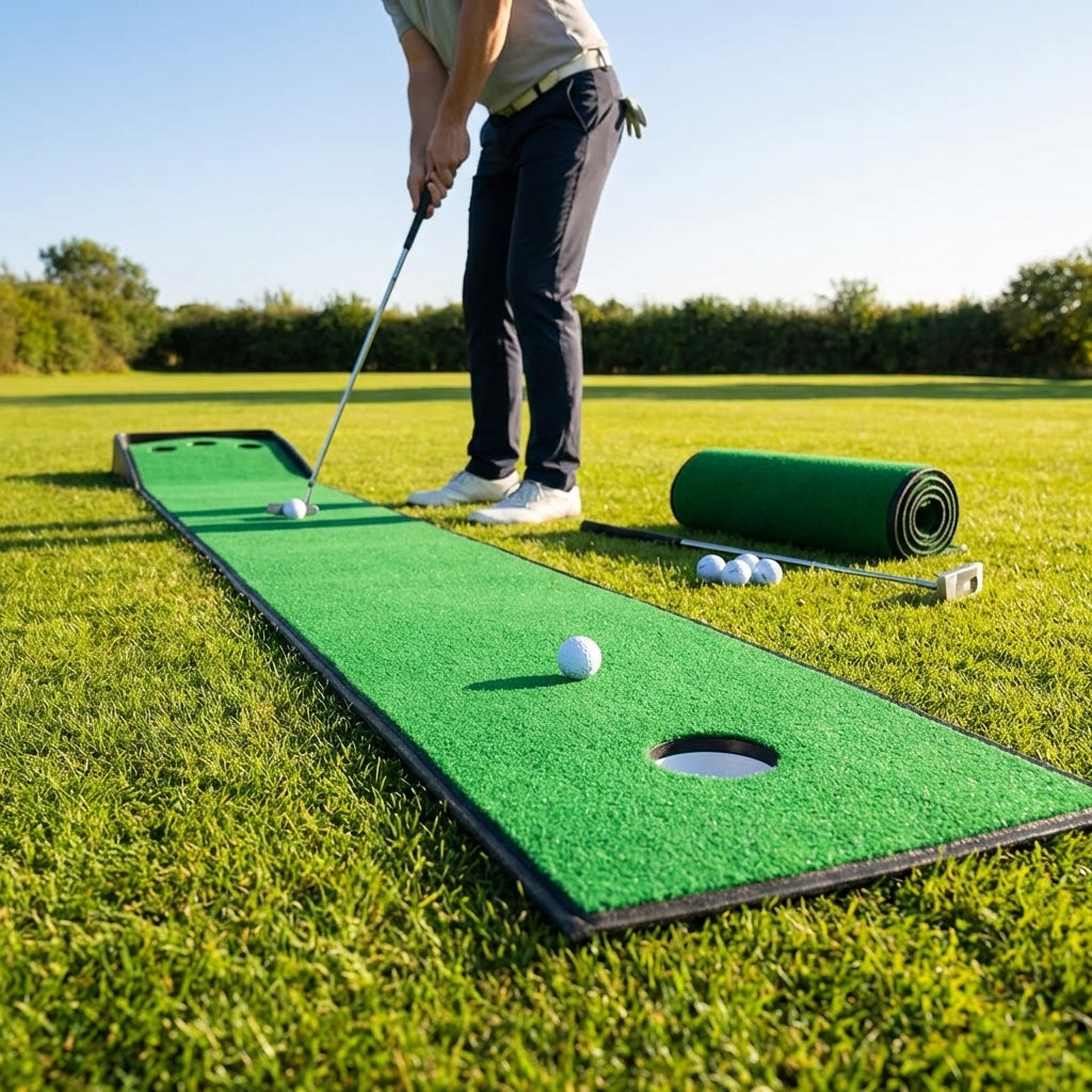 Golf putting mat with non-crease polyester surface for indoor and outdoor use - product detail