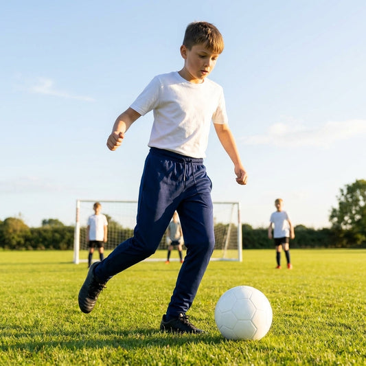 Kids' tracksuit bottoms in black and navy, ideal for youth sportswear