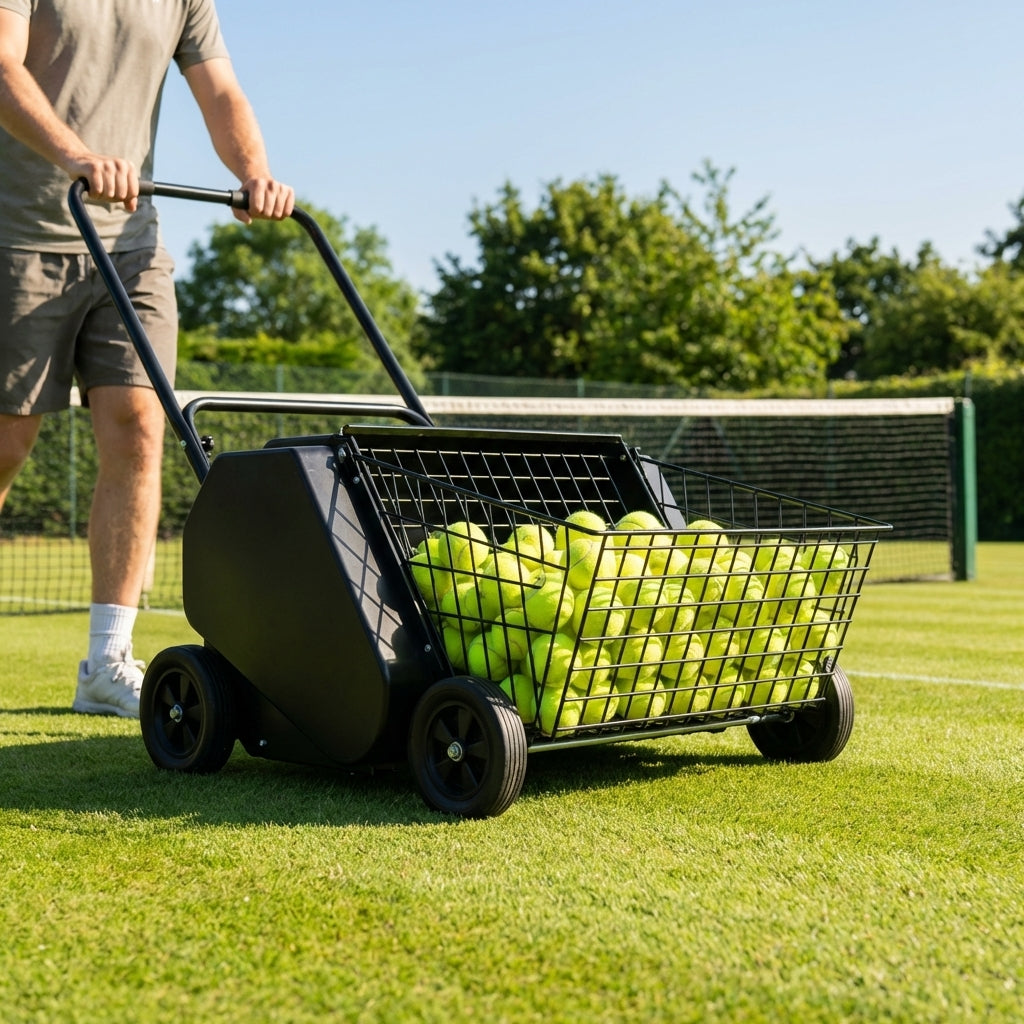 Tennis Ball Collector Mower in Green with Steel Frame - product detail