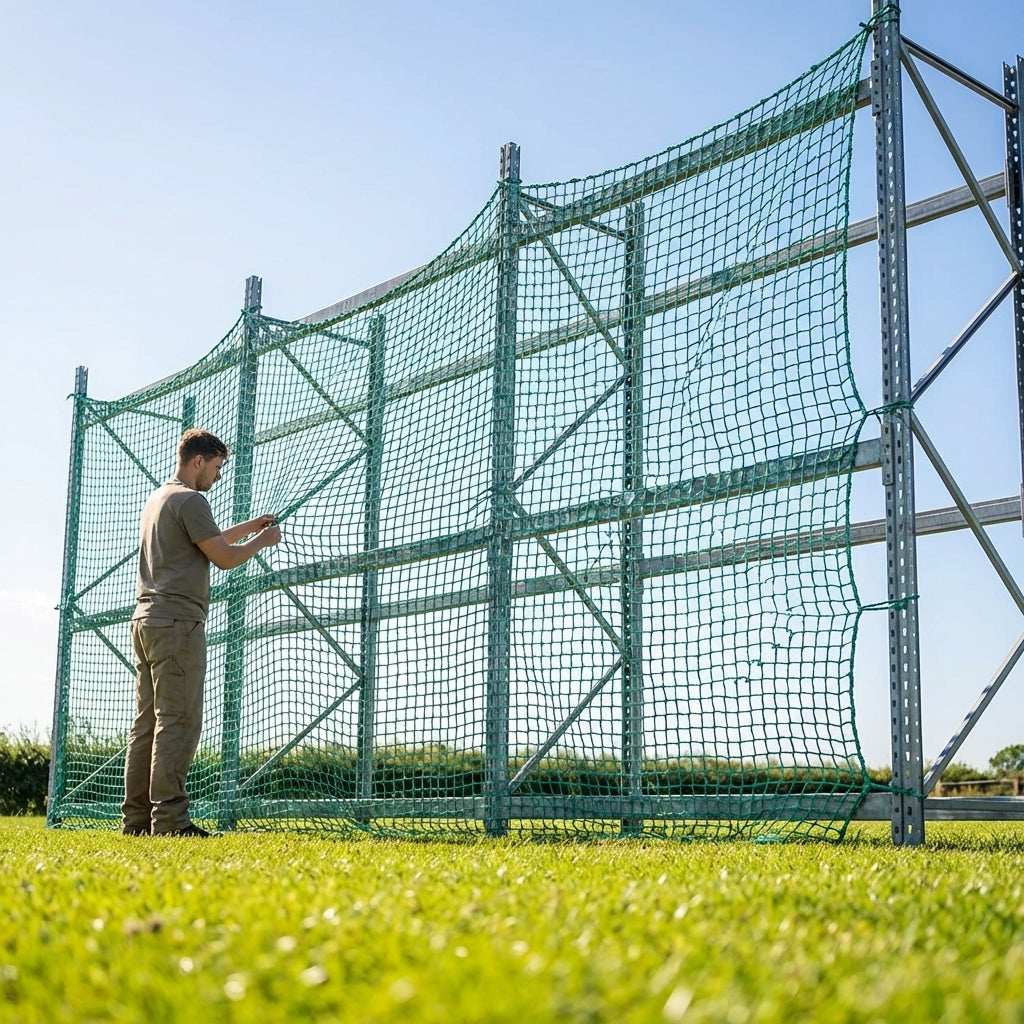 Warehouse rack netting made from green 3mm thick twine