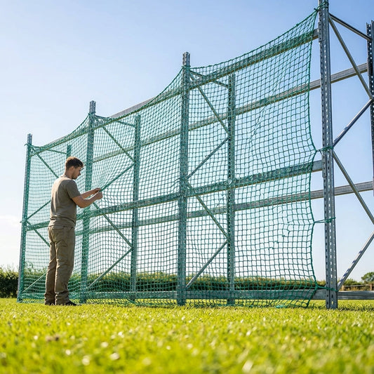 Warehouse rack netting made from green 3mm thick twine