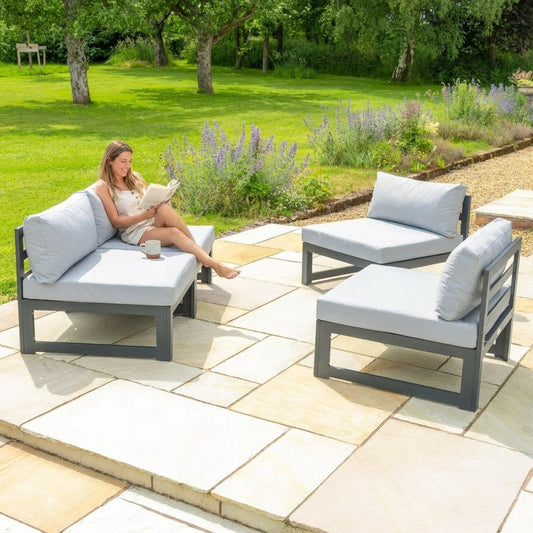 Aluminium garden furniture set in grey with cushions for outdoor use - product detail