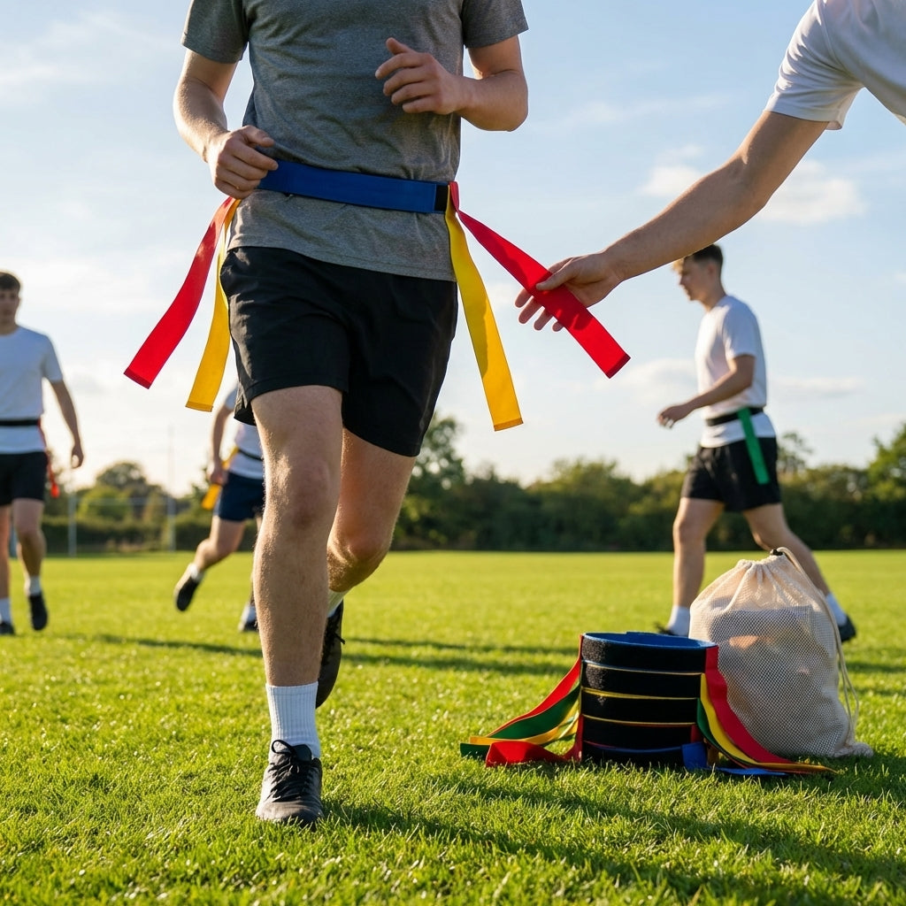 Tag rugby belt set with 10 belts and 20 colourful tags
