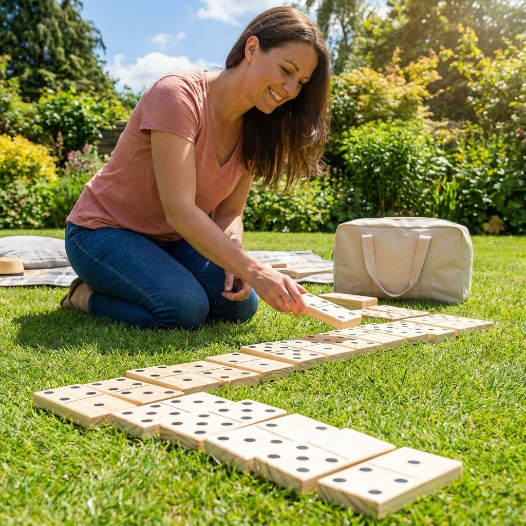 Set of giant wooden dominoes with carry bag