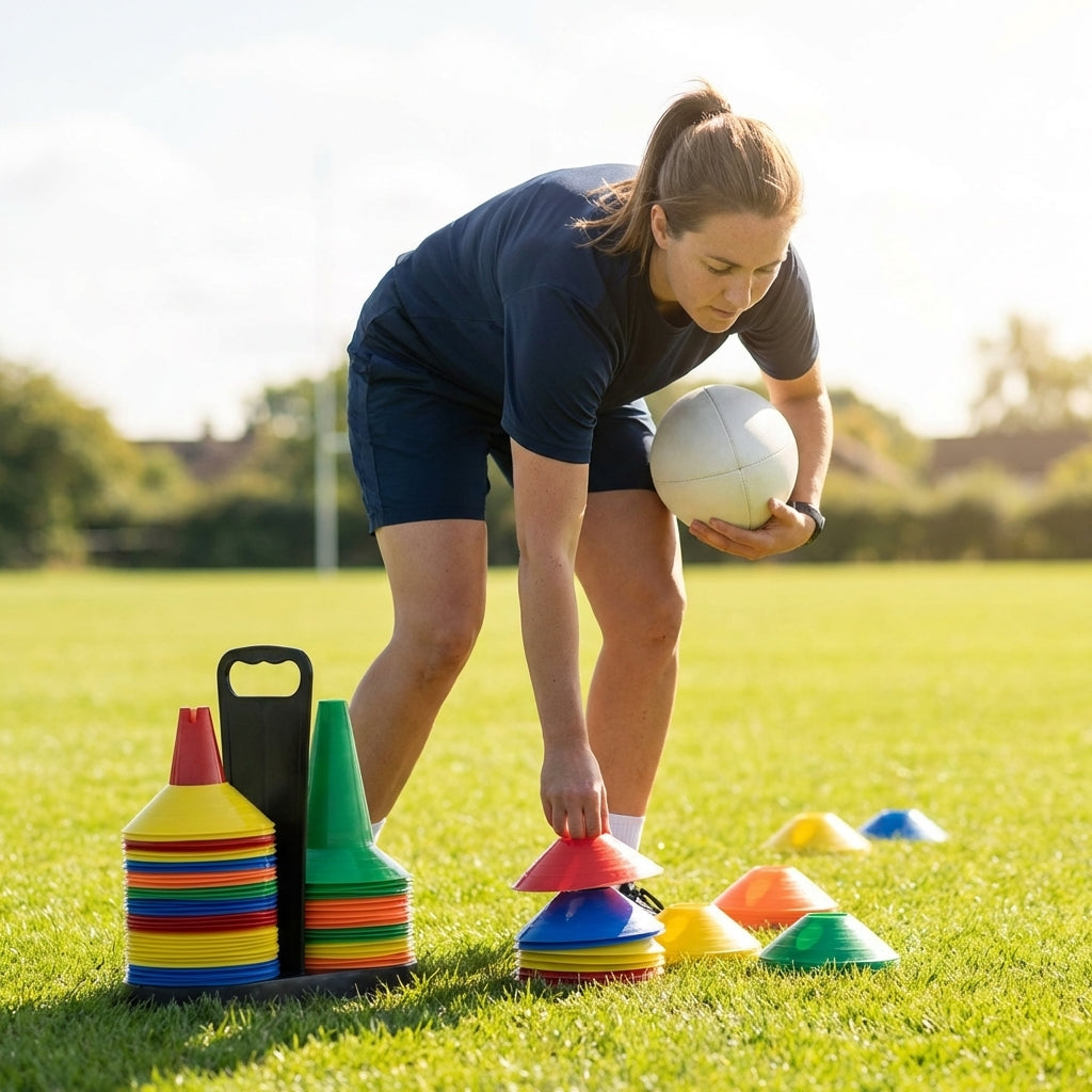 Rugby Training Marker Cones in multiple colours with cone stand