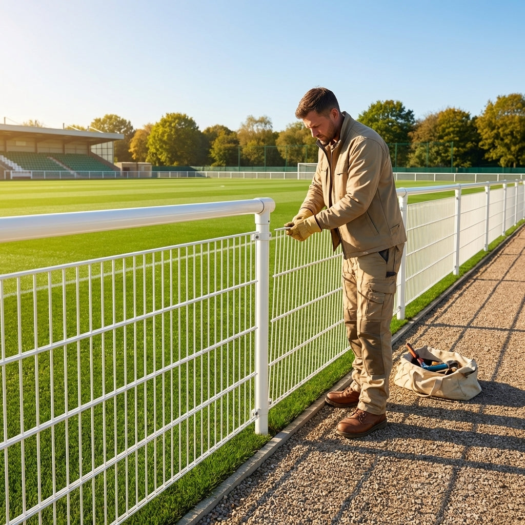 Football pitch barrier made of galvanised steel for club grounds