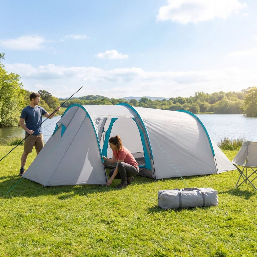 6-man camping tent with waterproof polyester for outdoor use