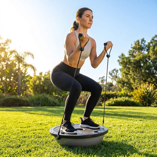 Balance trainer with anti-burst PVC dome and detachable resistance bands