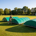 Mobile cricket pitch cover with galvanised steel frame and PVC cover