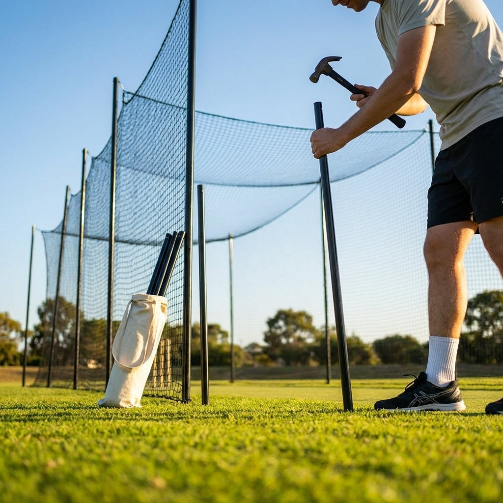 Black steel cricket netting support poles for batting practice - product detail
