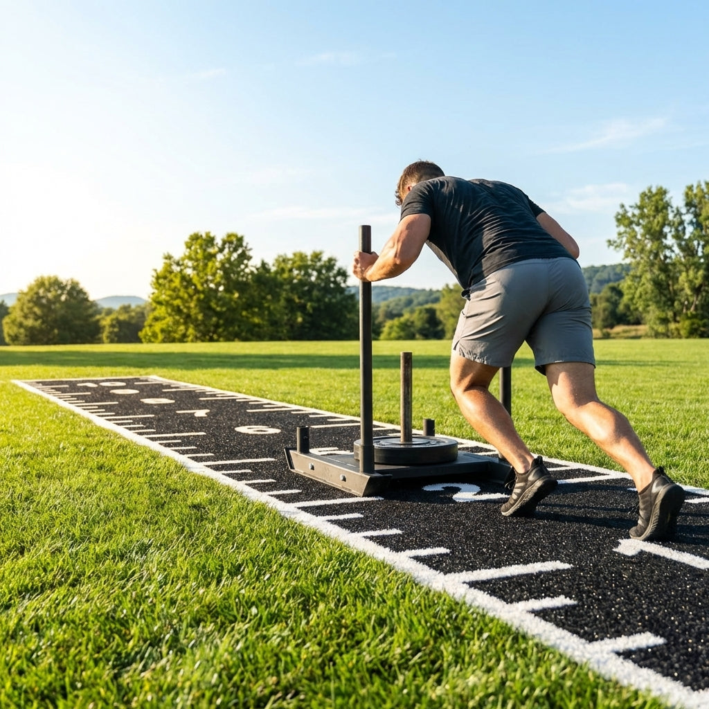 Numbered sprint track in green and black for gym and outdoor use