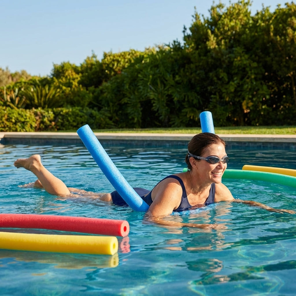Colourful swimming pool noodles made from EVA foam