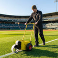 Baseball field line marker with steel tank and pneumatic wheels