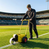 Baseball field line marker with steel tank and pneumatic wheels