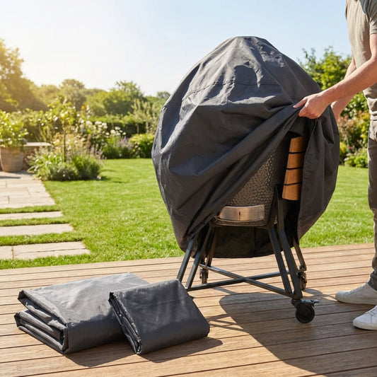 Black waterproof BBQ cover with PVC coating for outdoor protection - product detail
