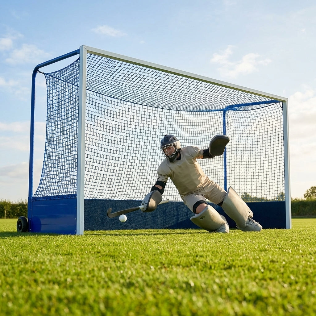 Aluminium hockey goal with reinforced frame for professional use
