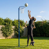 Galvanised steel replacement netball post hoop in blue and pink