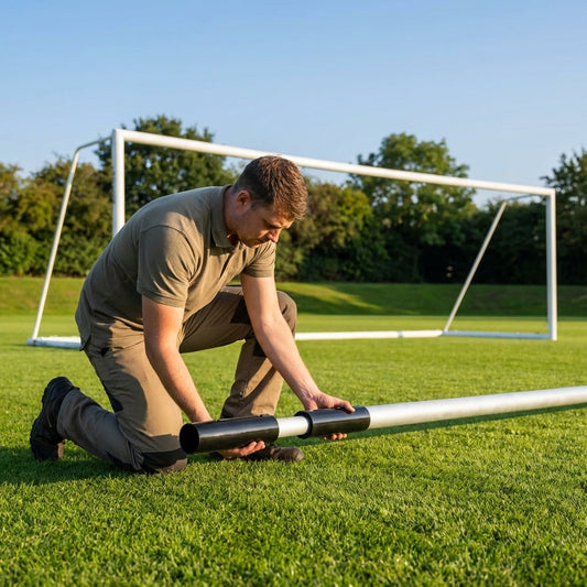 Football goal net stanchions made of 80mm aluminium, ideal for stadium use