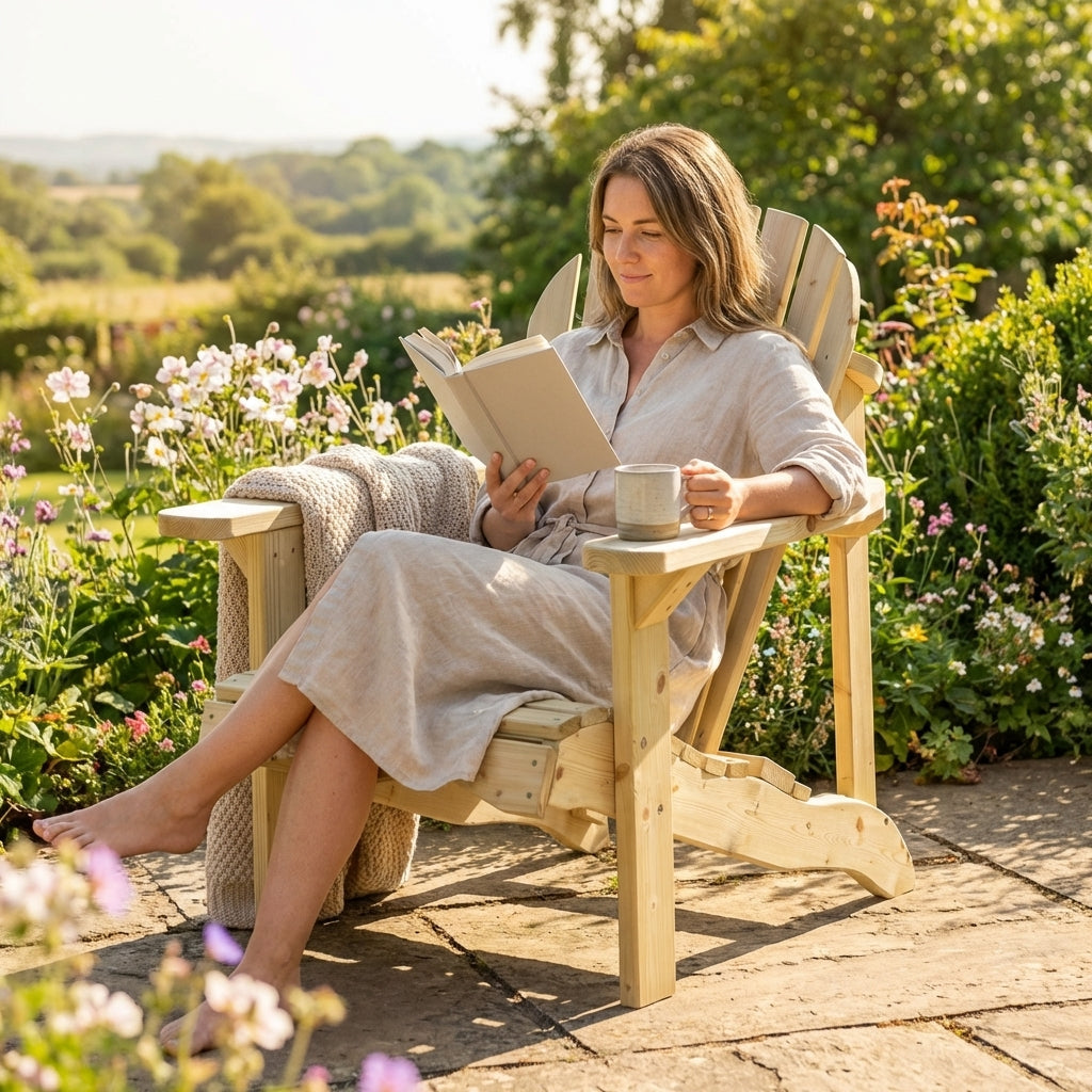 Wooden relax chair for garden seating, available in single or double
