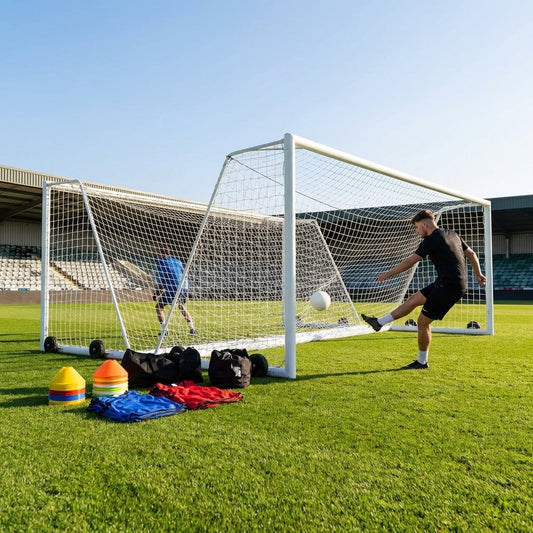 Stadium football goal with aluminium frame and durable netting - product detail