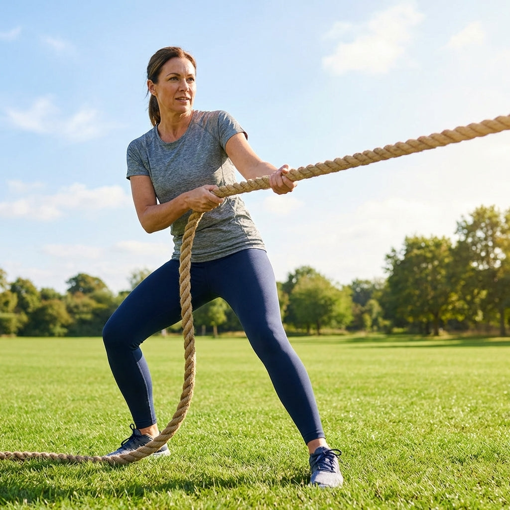Natural jute tug of war rope with reinforced ends for outdoor games