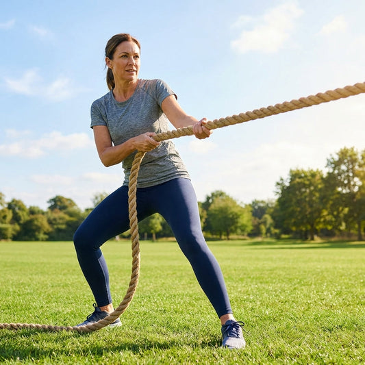 Natural jute tug of war rope with reinforced ends for outdoor games