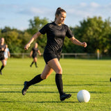 Black football shirt made of lightweight polyester with geometric print