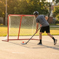 Street hockey goal with galvanised steel frame and red finish - product detail